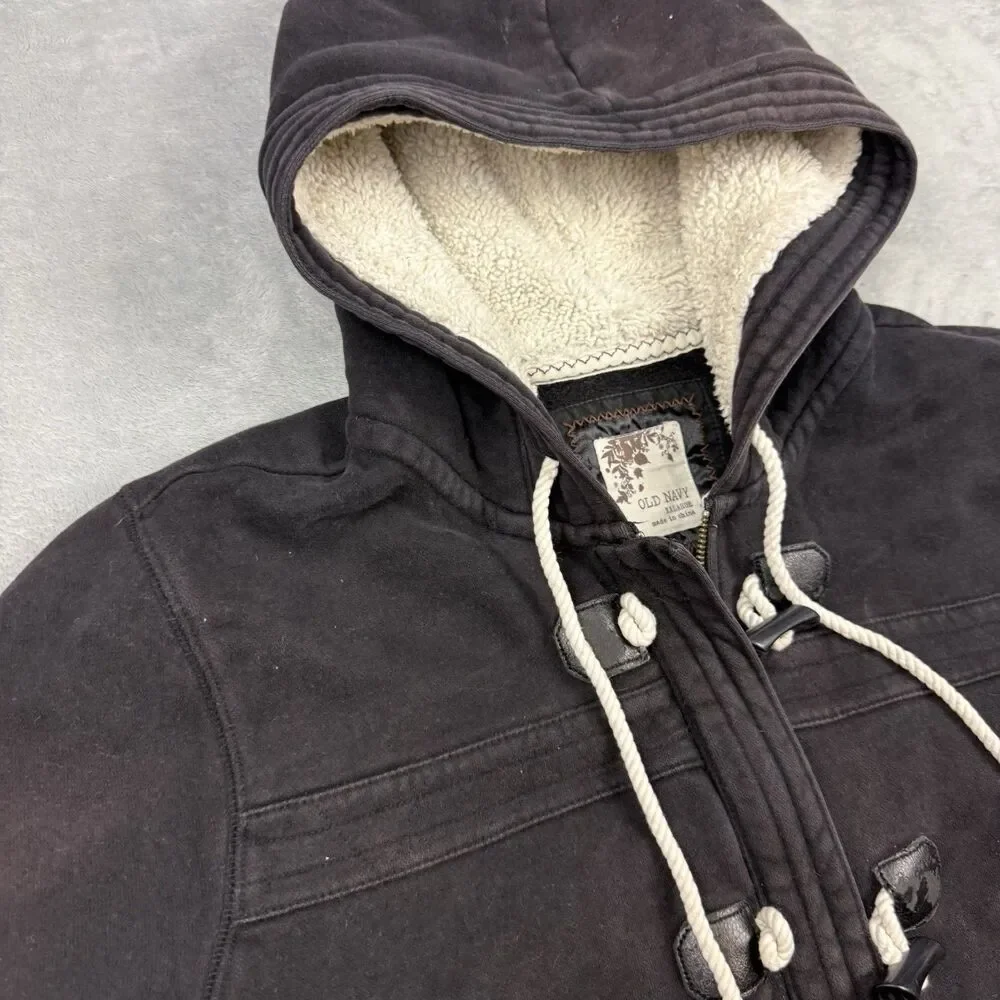 Y2K Old Navy Sherpa Lined Toggle Hoodie Jacket Men’s XXL Black